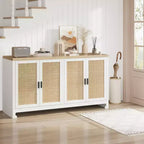 Credenza in Rattan 60" Marrone / Bianco e Marrone con 4 Ante – Ripiani Regolabili, Posti a sedere fino a 14 persone