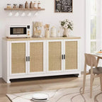 Credenza in Rattan 60" Marrone / Bianco e Marrone con 4 Ante – Ripiani Regolabili, Posti a sedere fino a 14 persone