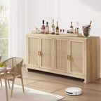 Credenza in Rattan 60" Marrone / Bianco e Marrone con 4 Ante – Ripiani Regolabili, Posti a sedere fino a 14 persone