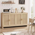 Credenza in Rattan 60" Marrone / Bianco e Marrone con 4 Ante – Ripiani Regolabili, Posti a sedere fino a 14 persone