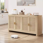 Credenza in Rattan 60" Marrone / Bianco e Marrone con 4 Ante – Ripiani Regolabili, Posti a sedere fino a 14 persone