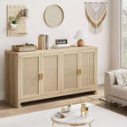 Credenza in Rattan 60" Marrone / Bianco e Marrone con 4 Ante – Ripiani Regolabili, Posti a sedere fino a 14 persone