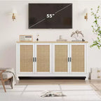 Credenza in Rattan 60" Marrone / Bianco e Marrone con 4 Ante – Ripiani Regolabili, Posti a sedere fino a 14 persone