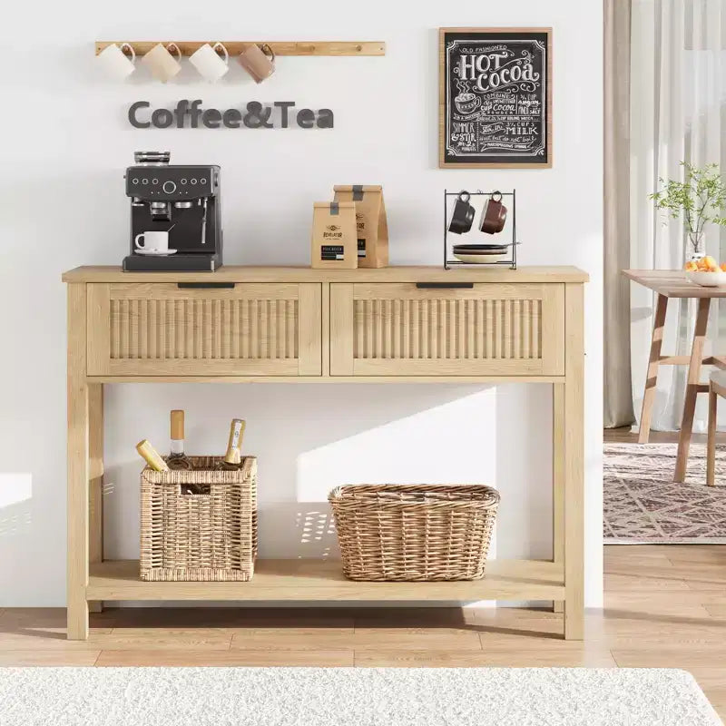Consolle Burlywood scanalata con 2 cassetti – Legno, 1 pezzo