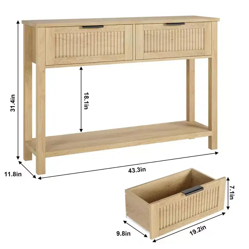 Consolle Burlywood scanalata con 2 cassetti – Legno, 1 pezzo