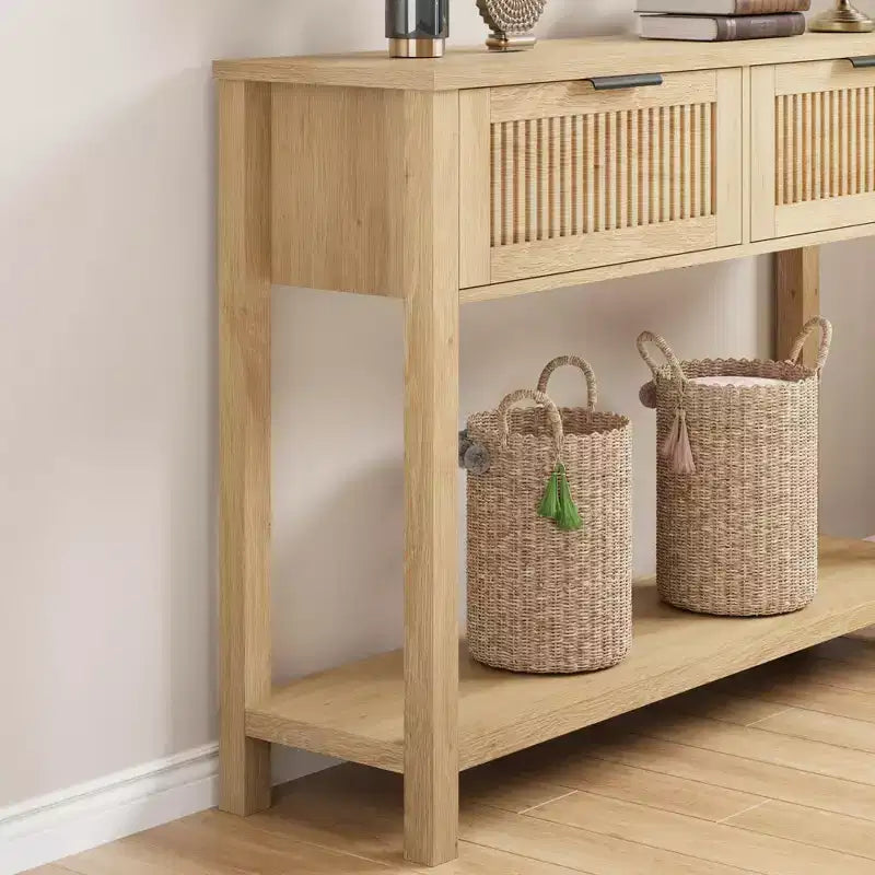 Consolle Burlywood scanalata con 2 cassetti – Legno, 1 pezzo