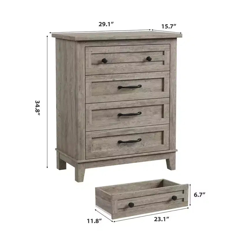 Comò verticale alto a 4 cassetti nero/marrone/grigio retrò – 1 persona