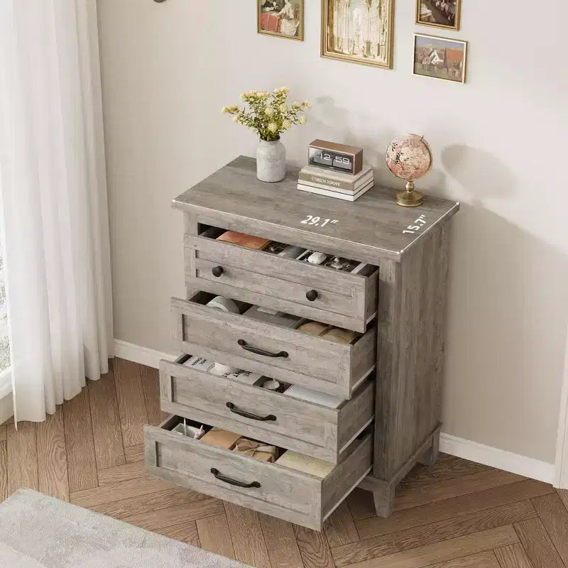 Comò verticale alto a 4 cassetti nero/marrone/grigio retrò – 1 persona