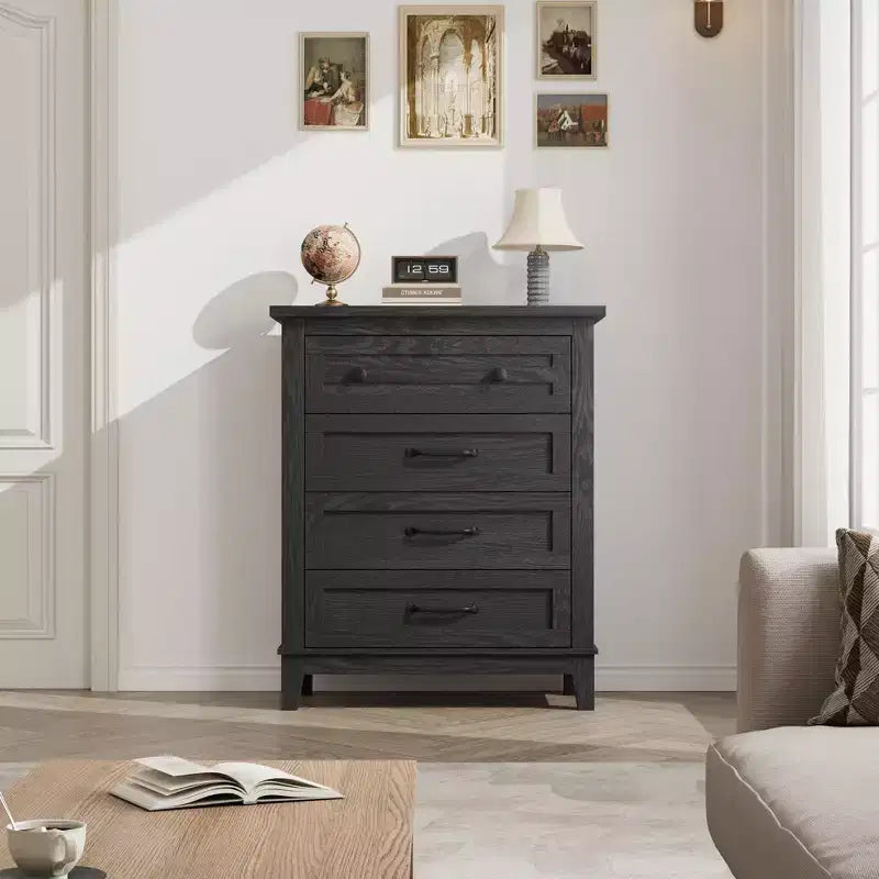 Comò verticale alto a 4 cassetti nero/marrone/grigio retrò – 1 persona
