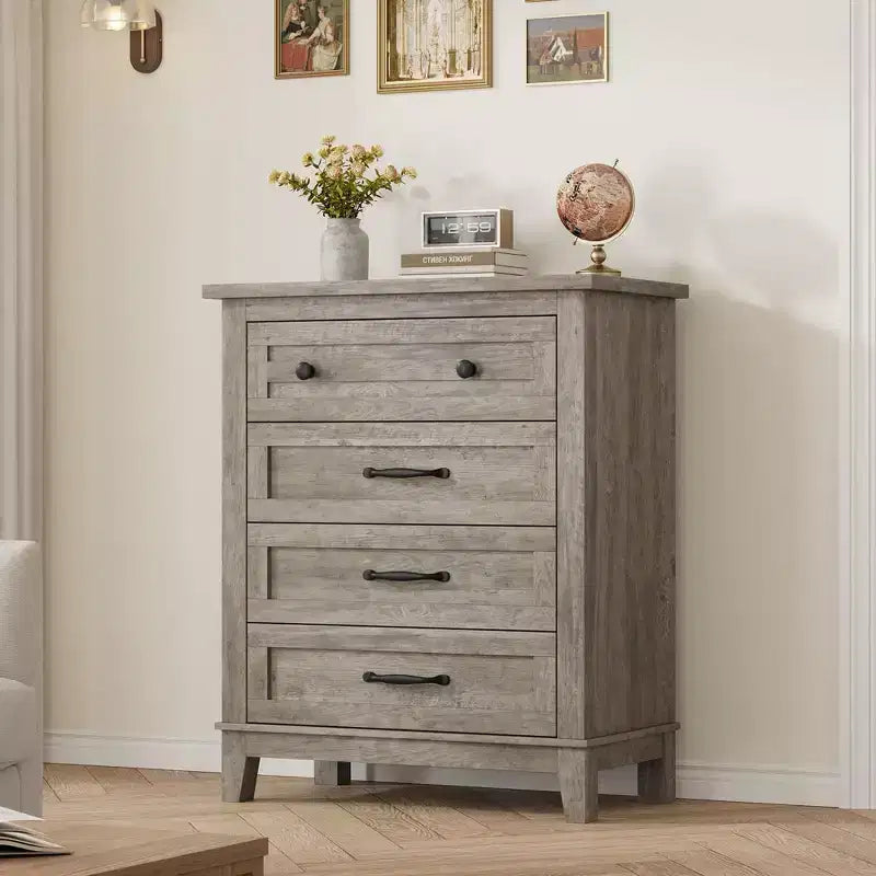 Comò verticale alto a 4 cassetti nero/marrone/grigio retrò – 1 persona