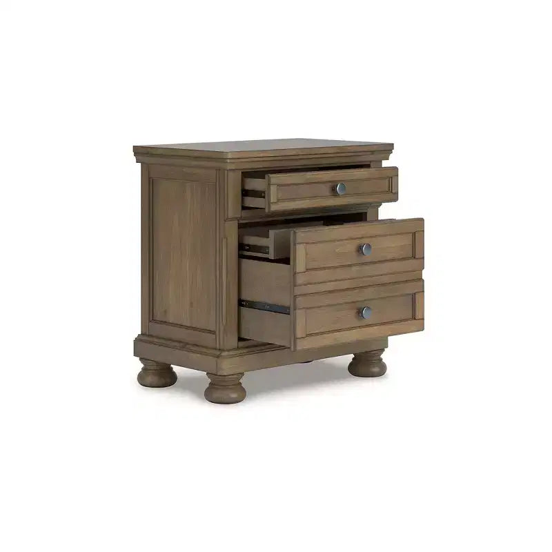 Comodino marrone a 2 cassetti con maniglie color peltro – Per 1
