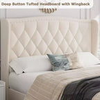 Struttura letto imbottita con testiera ad ali in velluto grigio, Queen/King, 1-2 persone