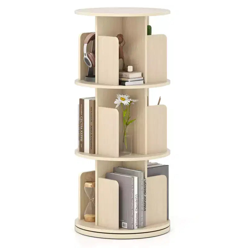 Libreria girevole a 3 livelli a 360° con divisori, colore naturale/bianco, 1-2 persone