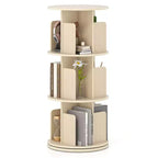 Libreria girevole a 3 livelli a 360° con divisori, colore naturale/bianco, 1-2 persone