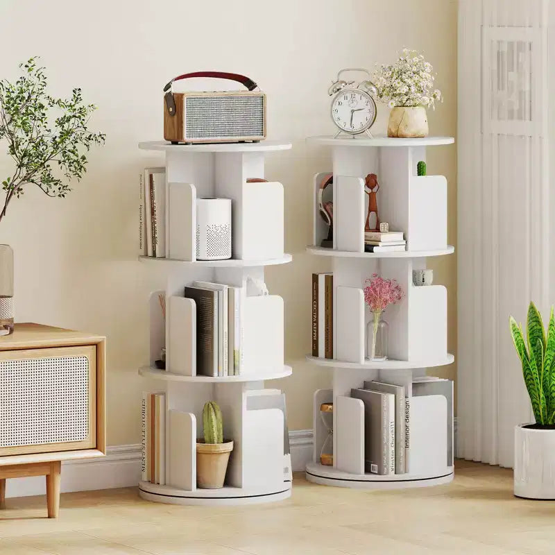 Libreria girevole a 3 livelli a 360° con divisori, colore naturale/bianco, 1-2 persone
