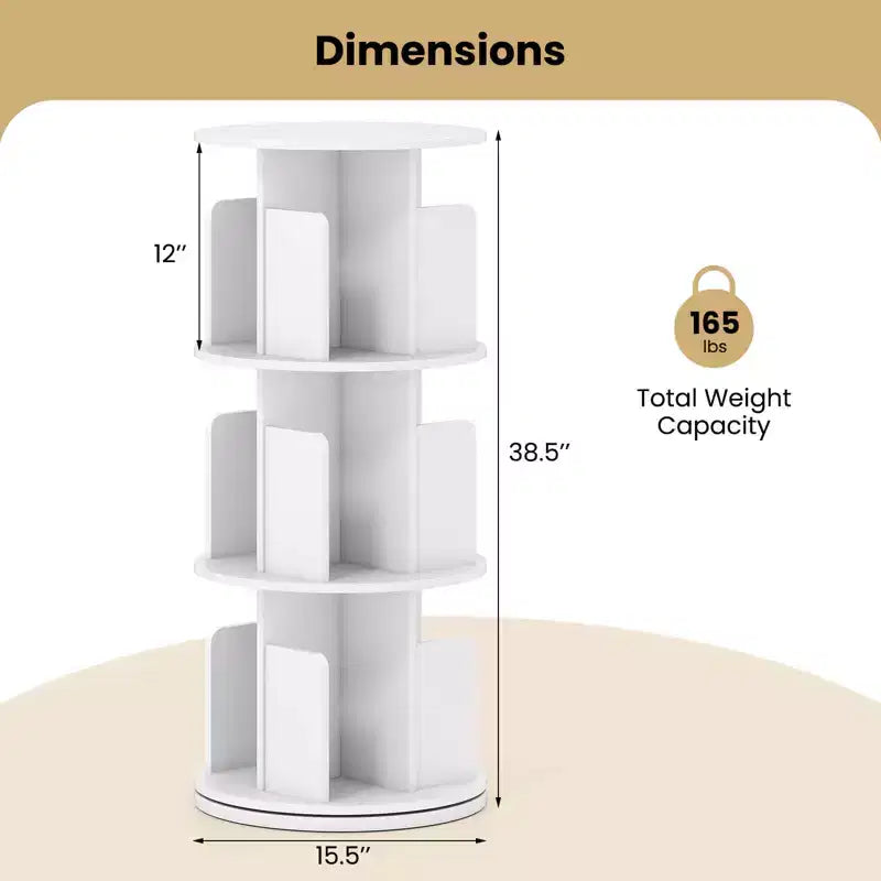 Libreria girevole a 3 livelli a 360° con divisori, colore naturale/bianco, 1-2 persone