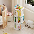 Libreria girevole a 3 livelli a 360° con divisori, colore naturale/bianco, 1-2 persone