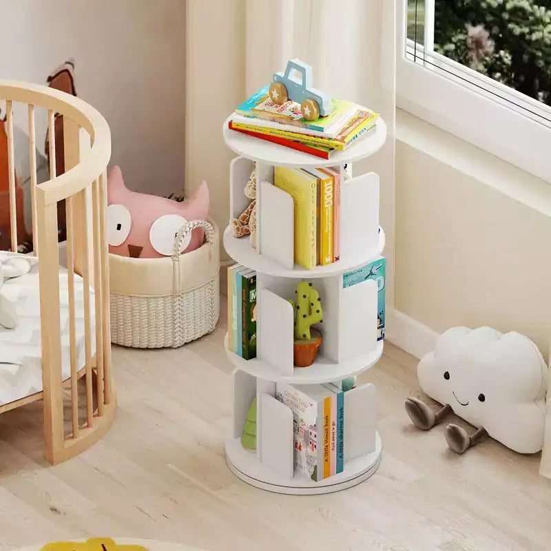 Libreria girevole a 3 livelli a 360° con divisori, colore naturale/bianco, 1-2 persone