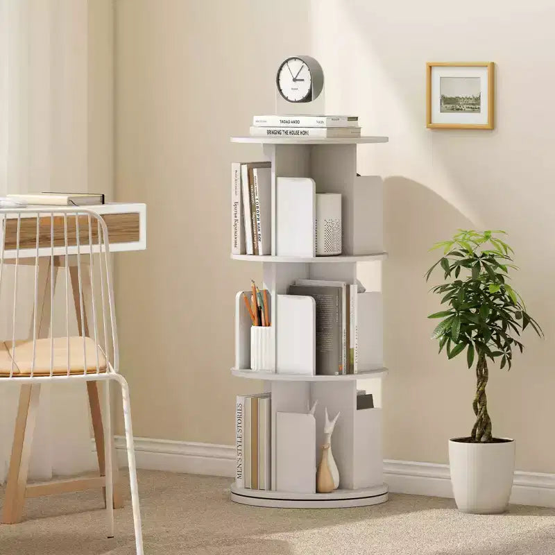 Libreria girevole a 3 livelli a 360° con divisori, colore naturale/bianco, 1-2 persone