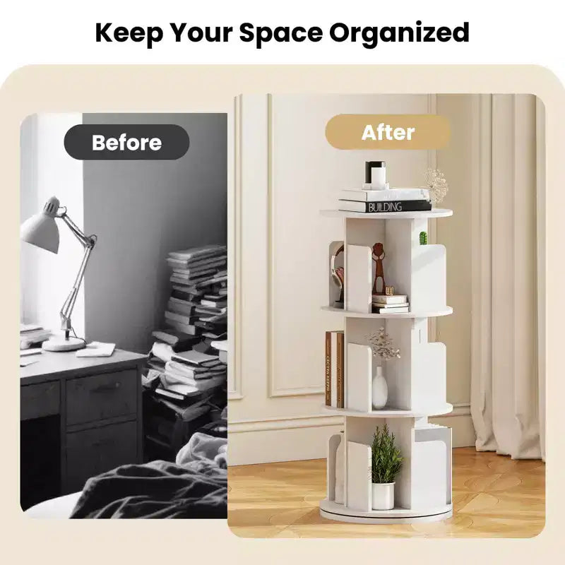 Libreria girevole a 3 livelli a 360° con divisori, colore naturale/bianco, 1-2 persone