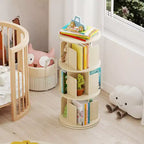 Libreria girevole a 3 livelli a 360° con divisori, colore naturale/bianco, 1-2 persone