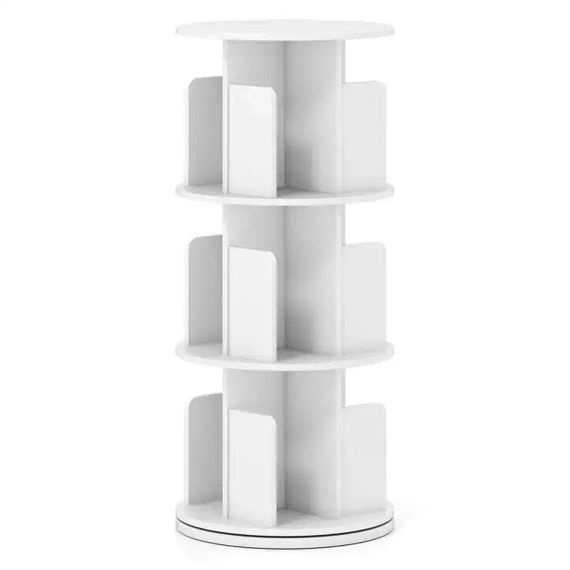 Libreria girevole a 3 livelli a 360° con divisori, colore naturale/bianco, 1-2 persone