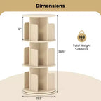 Libreria girevole a 3 livelli a 360° con divisori, colore naturale/bianco, 1-2 persone