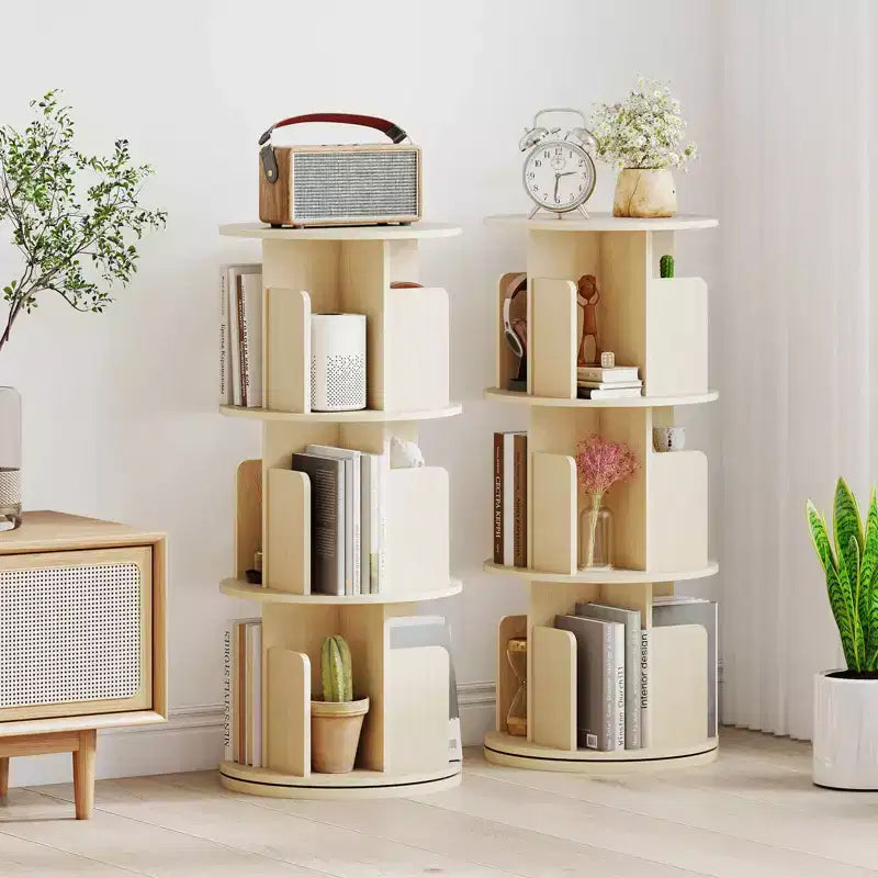 Libreria girevole a 3 livelli a 360° con divisori, colore naturale/bianco, 1-2 persone