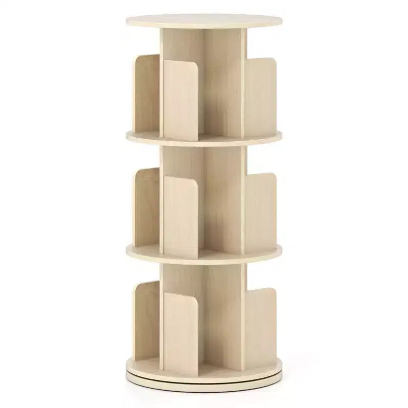 Costway 1/2 PCS 3-Tier Rotating Bookshelf 360 Display Rack with Dividers & Anti-falling Baffles Natural/White