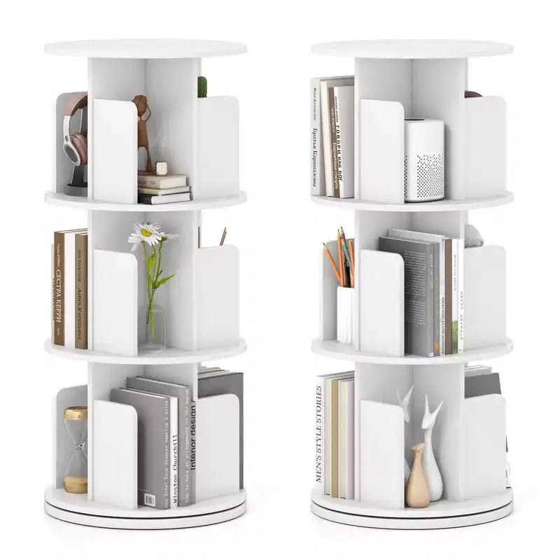 Libreria girevole a 3 livelli a 360° con divisori, colore naturale/bianco, 1-2 persone
