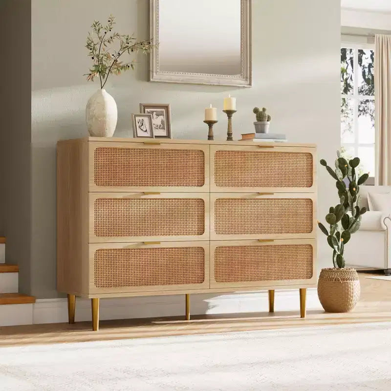 Dresser for Bedroom with 6 Drawer , Wooden Chest of Drawers for Closet,Large Double Dresser with Deep Drawers, for Living Room, Hallway