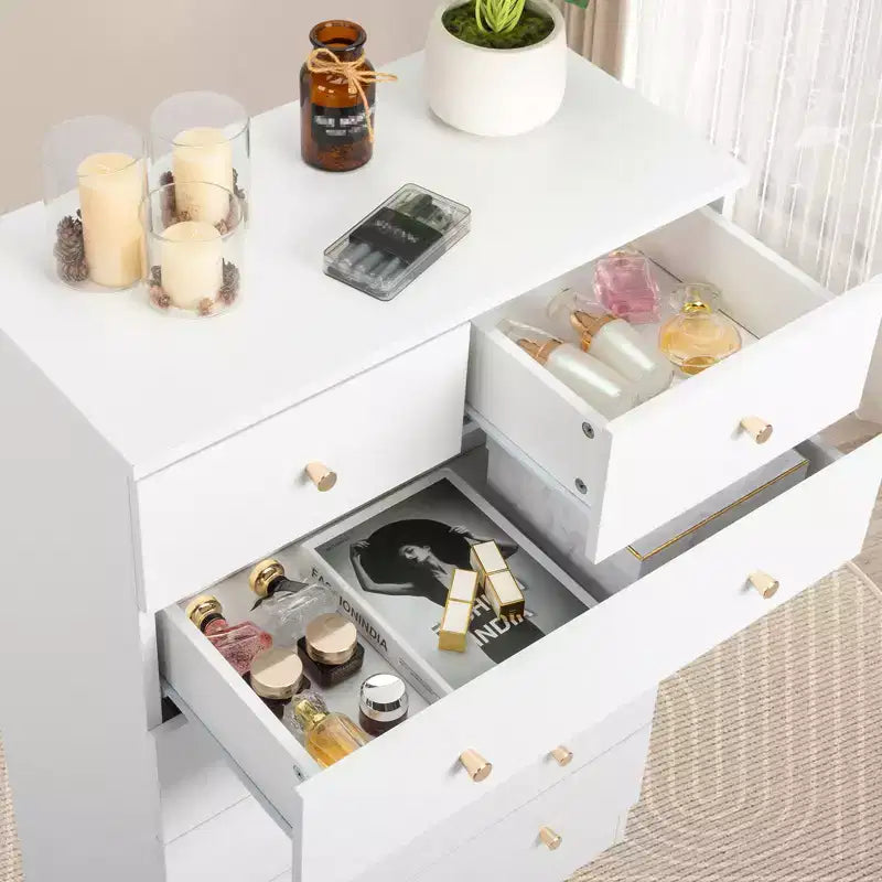 Comodino bianco a 4 cassetti con porte USB e prese AC, per 1