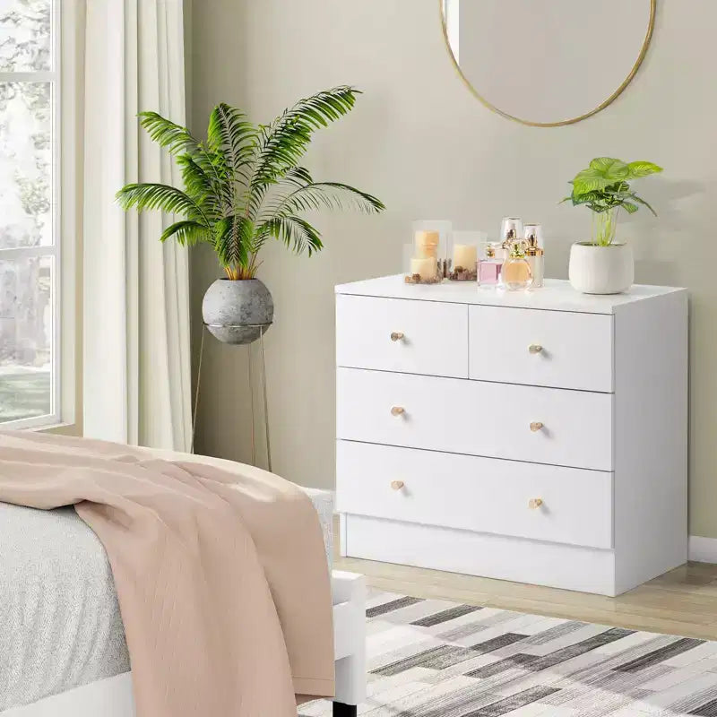 Comodino bianco a 4 cassetti con porte USB e prese AC, per 1