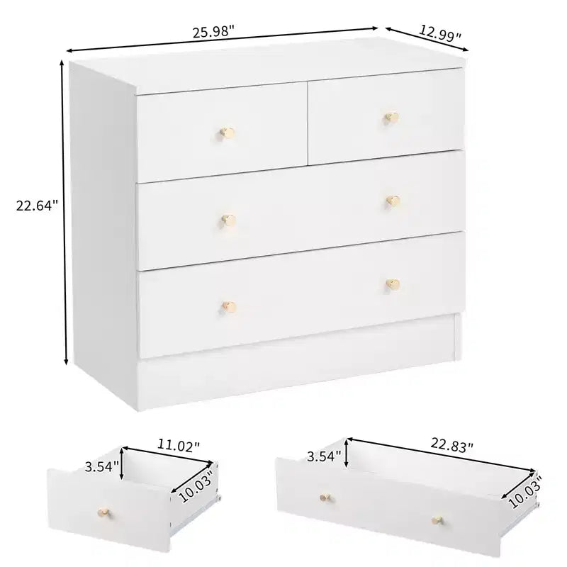 Comodino bianco a 4 cassetti con porte USB e prese AC, per 1