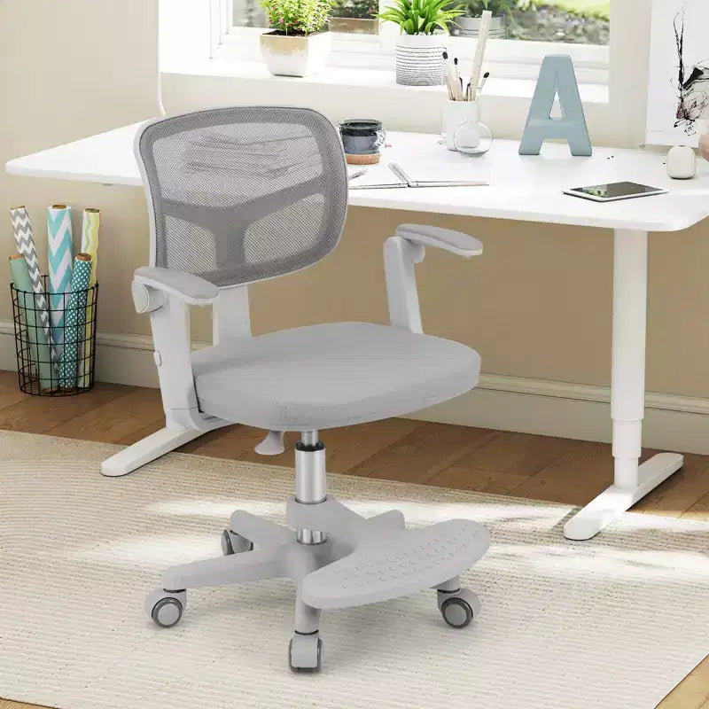 Sedia da Scrivania per Bambini con Altezza, Braccioli e Poggiapiedi Regolabili – Blu/Grigio/Verde/Rosa/Viola, per 1 Bambino