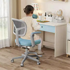 Sedia da Scrivania per Bambini con Altezza, Braccioli e Poggiapiedi Regolabili – Blu/Grigio/Verde/Rosa/Viola, per 1 Bambino