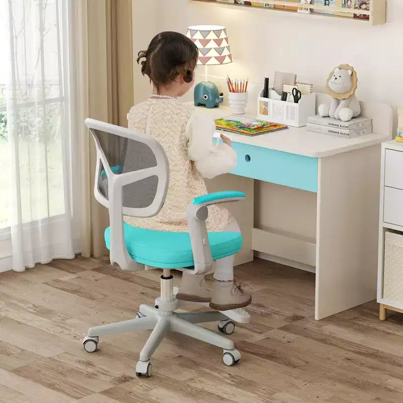 Sedia da Scrivania per Bambini con Altezza, Braccioli e Poggiapiedi Regolabili – Blu/Grigio/Verde/Rosa/Viola, per 1 Bambino