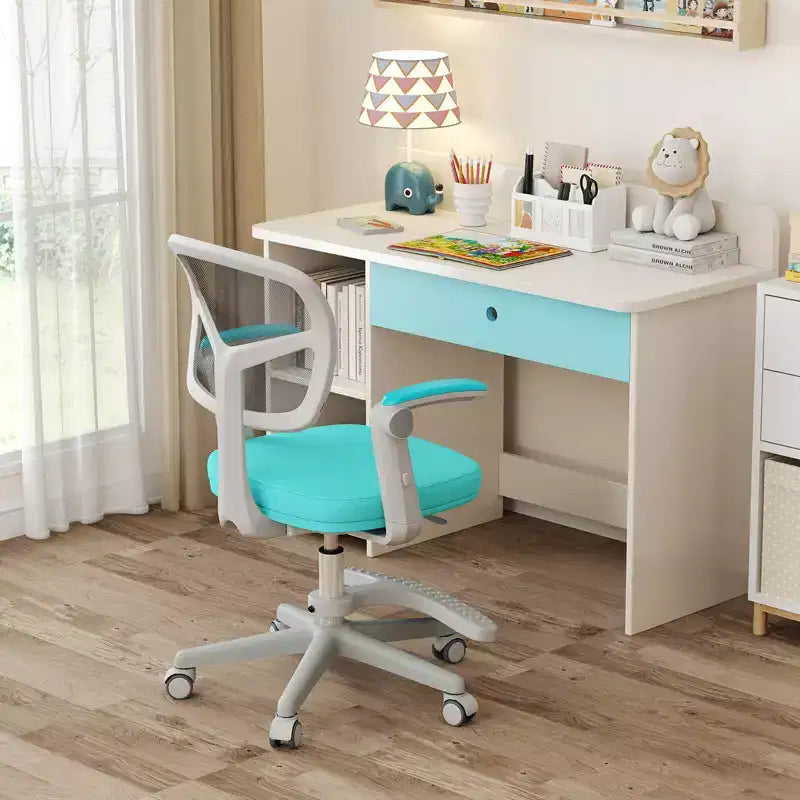 Sedia da Scrivania per Bambini con Altezza, Braccioli e Poggiapiedi Regolabili – Blu/Grigio/Verde/Rosa/Viola, per 1 Bambino