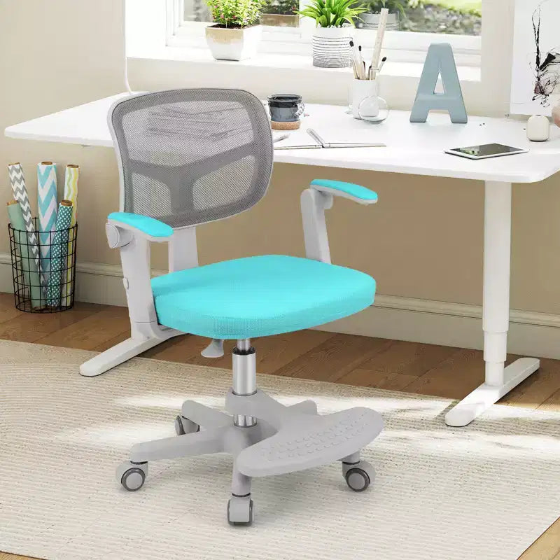Sedia da Scrivania per Bambini con Altezza, Braccioli e Poggiapiedi Regolabili – Blu/Grigio/Verde/Rosa/Viola, per 1 Bambino