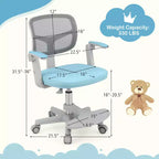 Sedia da Scrivania per Bambini con Altezza, Braccioli e Poggiapiedi Regolabili – Blu/Grigio/Verde/Rosa/Viola, per 1 Bambino