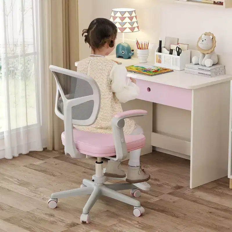 Sedia da Scrivania per Bambini con Altezza, Braccioli e Poggiapiedi Regolabili – Blu/Grigio/Verde/Rosa/Viola, per 1 Bambino