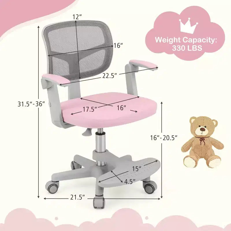 Sedia da Scrivania per Bambini con Altezza, Braccioli e Poggiapiedi Regolabili – Blu/Grigio/Verde/Rosa/Viola, per 1 Bambino
