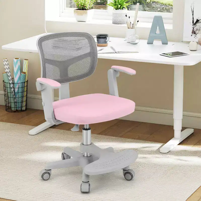 Sedia da Scrivania per Bambini con Altezza, Braccioli e Poggiapiedi Regolabili – Blu/Grigio/Verde/Rosa/Viola, per 1 Bambino