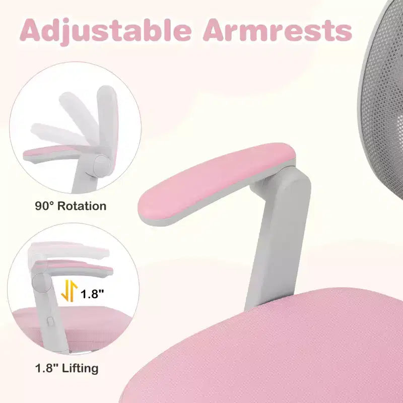 Sedia da Scrivania per Bambini con Altezza, Braccioli e Poggiapiedi Regolabili – Blu/Grigio/Verde/Rosa/Viola, per 1 Bambino