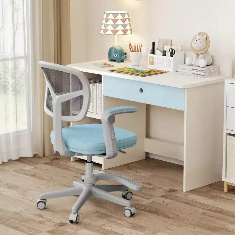 Sedia da Scrivania per Bambini con Altezza, Braccioli e Poggiapiedi Regolabili – Blu/Grigio/Verde/Rosa/Viola, per 1 Bambino