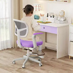 Sedia da Scrivania per Bambini con Altezza, Braccioli e Poggiapiedi Regolabili – Blu/Grigio/Verde/Rosa/Viola, per 1 Bambino