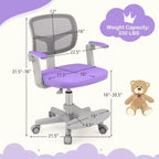 Sedia da Scrivania per Bambini con Altezza, Braccioli e Poggiapiedi Regolabili – Blu/Grigio/Verde/Rosa/Viola, per 1 Bambino