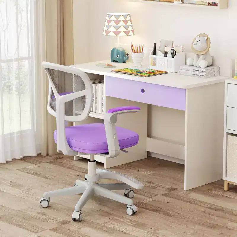 Sedia da Scrivania per Bambini con Altezza, Braccioli e Poggiapiedi Regolabili – Blu/Grigio/Verde/Rosa/Viola, per 1 Bambino