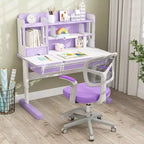 Sedia da Scrivania per Bambini con Altezza, Braccioli e Poggiapiedi Regolabili – Blu/Grigio/Verde/Rosa/Viola, per 1 Bambino
