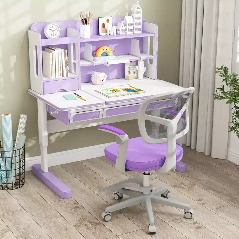 Sedia da Scrivania per Bambini con Altezza, Braccioli e Poggiapiedi Regolabili – Blu/Grigio/Verde/Rosa/Viola, per 1 Bambino